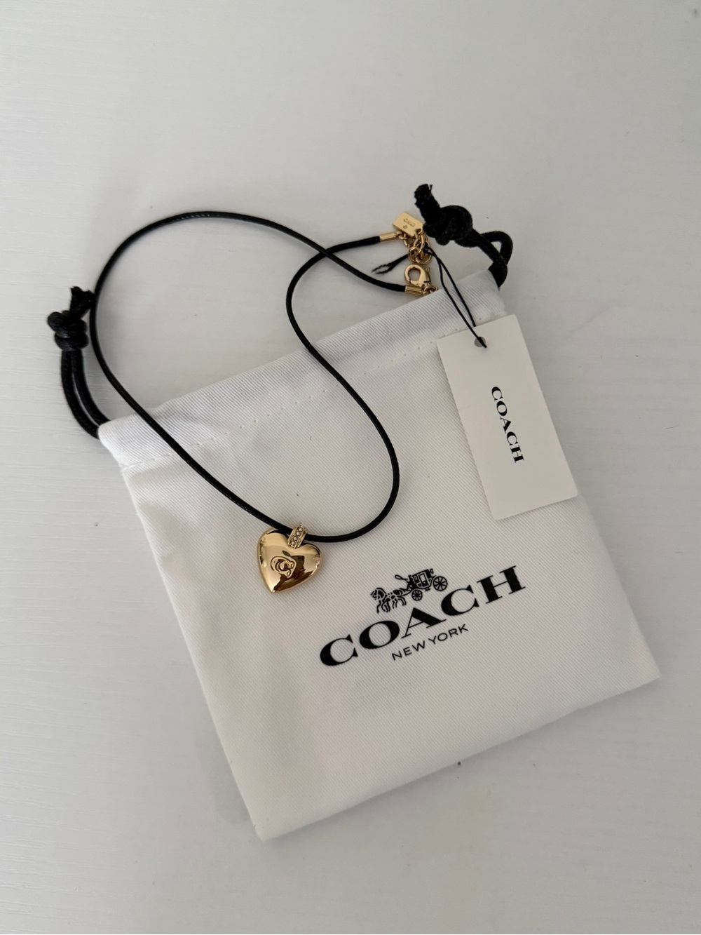 NWT COACH Signature Heart Cord Pendant Necklace
